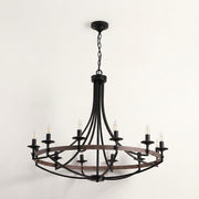 Front | studio front of the matte black ring, chain, and twelve candle lights