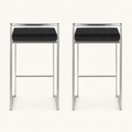 Front | both matching bar stools centered on paper, low back rail and brushed stainless frame visible
