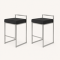 Studio | both stools at a true three-quarter studio angle, the low back rail and straight legs both reading