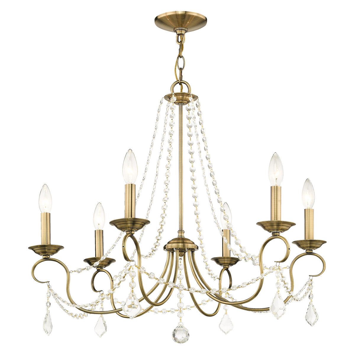 Candelabra Chandelier with 6 Lights in Antique Brass