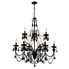 Candelabra Chandelier with Faceted Crystal Drops in Satin Black Steel