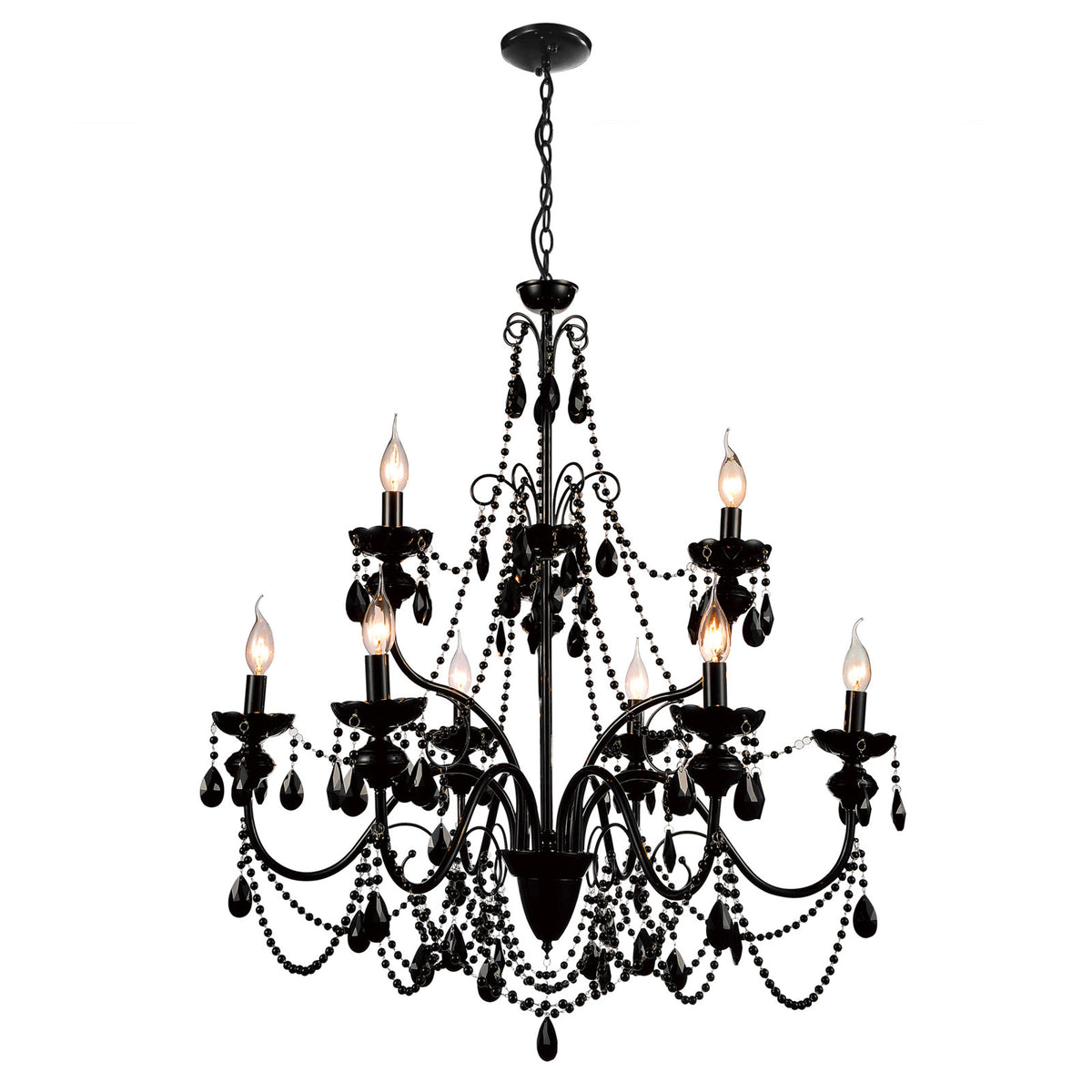 Candelabra Chandelier with Faceted Crystal Drops in Satin Black Steel