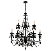 Candelabra Chandelier with Faceted Crystal Drops in Satin Black Steel