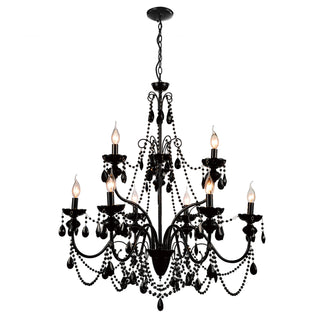 Candelabra Chandelier with Faceted Crystal Drops in Satin Black Steel