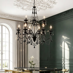 Candelabra Chandelier with Faceted Crystal Drops in Satin Black Steel