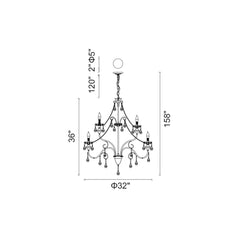 Candelabra Chandelier with Faceted Crystal Drops in Satin Black Steel