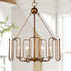 Candle-Style Chandelier, 6-Light, Distressed Iron in Gold Finish
