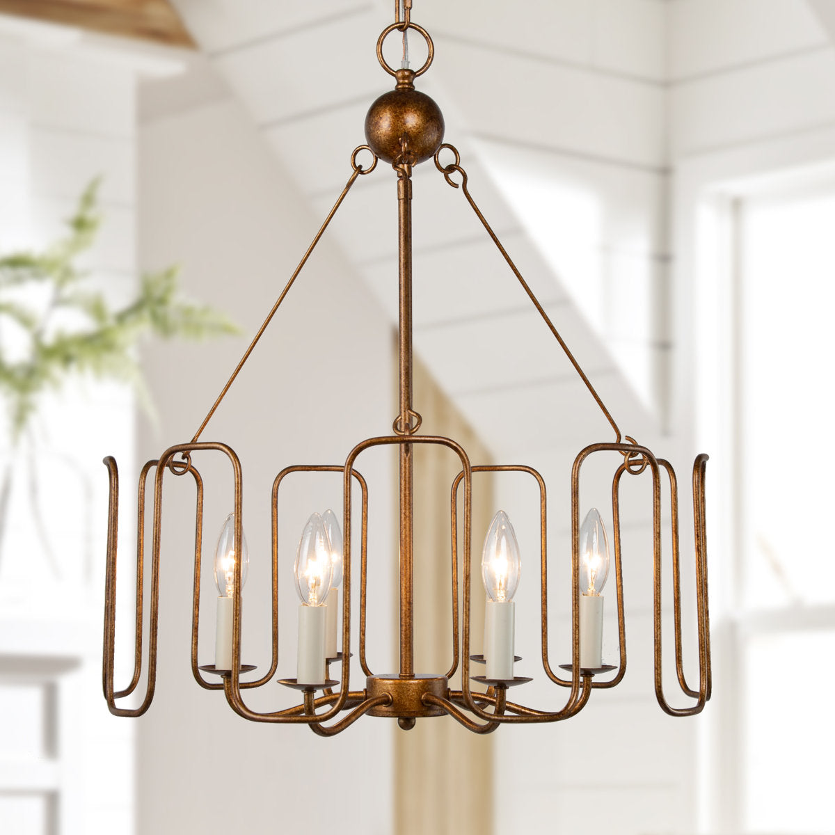 Candle-Style Chandelier, 6-Light, Distressed Iron in Gold Finish