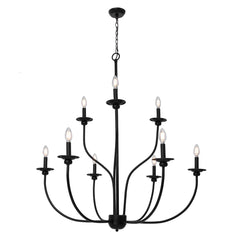 Candle-Style Chandelier with 9 Lights and 2 Tiers in Matte Black