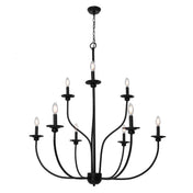 Candle-Style Chandelier with 9 Lights and 2 Tiers in Matte Black