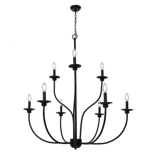 Candle-Style Chandelier with 9 Lights and 2 Tiers in Matte Black