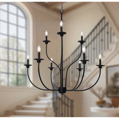 Candle-Style Chandelier with 9 Lights and 2 Tiers in Matte Black