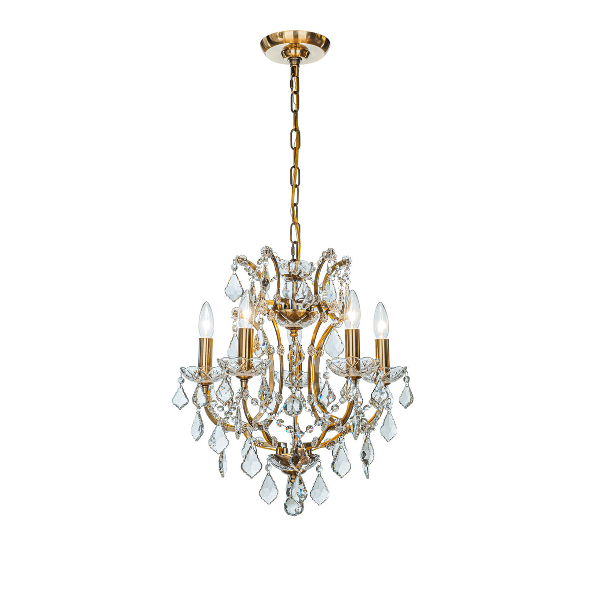 Candlestick Chandelier with 5 Lights in Antique Gold and Crystal