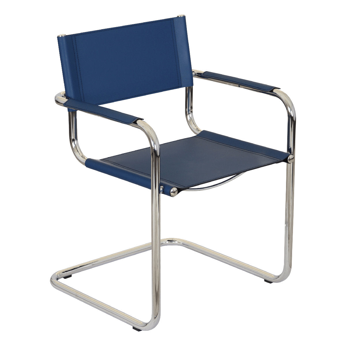 Cantilever Armchair, Blue Upholstered Seat with Chrome Steel Frame