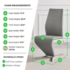 Cantilever Dining Chairs, Set of 2, Faux Leather, Metal Frame