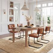 Cantilever Dining Chairs, Set of 4, Brown Faux Leather with Matte Black Steel Legs