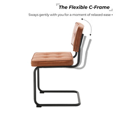 Cantilever Dining Chairs, Set of 4, Brown Faux Leather with Matte Black Steel Legs