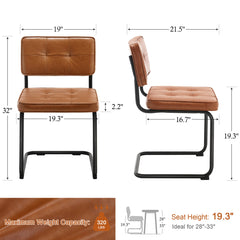 Cantilever Dining Chairs, Set of 4, Brown Faux Leather with Matte Black Steel Legs