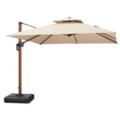 Cantilever Patio Umbrella, 10 Ft Square, Beige with Wood Pattern Aluminum Pole
