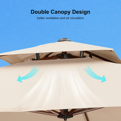 Cantilever Patio Umbrella, 10 Ft Square, Beige with Wood Pattern Aluminum Pole