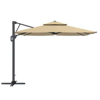 Cantilever Patio Umbrella, Square Polyester Canopy in Taupe with Black Pole