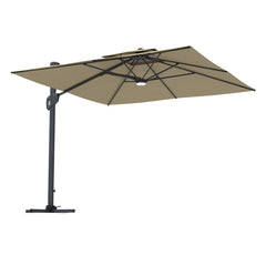 Cantilever Patio Umbrella, Square Polyester Canopy in Taupe with Black Pole