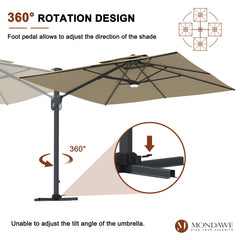 Cantilever Patio Umbrella, Square Polyester Canopy in Taupe with Black Pole