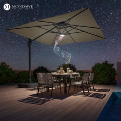 Cantilever Patio Umbrella, Square Polyester Canopy in Taupe with Black Pole