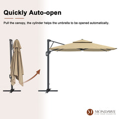 Cantilever Patio Umbrella, Square Polyester Canopy in Taupe with Black Pole