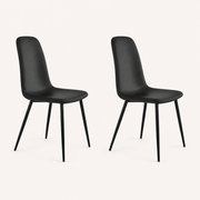 Studio | both chairs at a true three-quarter, seat depth and the slim metal legs both read