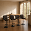 Scale | all four stools against a full doorway in the plaster dining room, true size