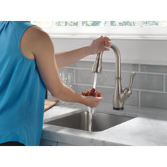 Leland Pull Down Touch Bar Faucet with Handles in Spotshield Stainless | product photo