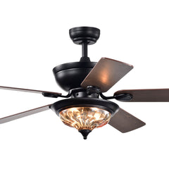 Ceiling Fan, 52 in, Black Finish with Glass Bowl Light
