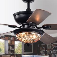 Ceiling Fan, 52 in, Black Finish with Glass Bowl Light