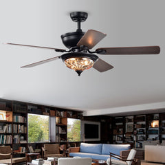 Ceiling Fan, 52 in, Black Finish with Glass Bowl Light