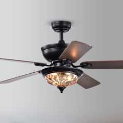 Ceiling Fan, 52 in, Black Finish with Glass Bowl Light