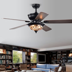 Ceiling Fan, 52 in, Black Finish with Glass Bowl Light