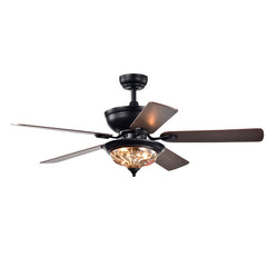 Ceiling Fan, 52 in, Black Finish with Glass Bowl Light