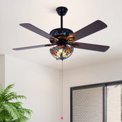 Ceiling Fan, 52 in Blade Span, Matte Black with Stained Glass Shade