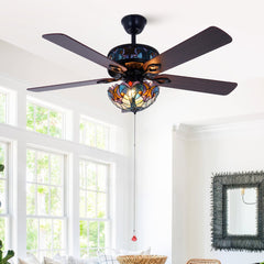 Ceiling Fan, 52 in Blade Span, Matte Black with Stained Glass Shade