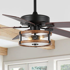 Ceiling Fan, 52 Inch with Black Finish and LED Light Kit