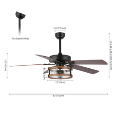 Ceiling Fan, 52 Inch with Black Finish and LED Light Kit