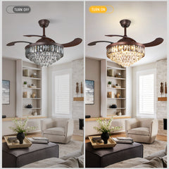 Ceiling Fan Light, 42 Inch, Iron Body with Crystal Shade