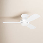 Ceiling Fan with 3 Blades and Dimmable LED Light in Matte White with White Blades