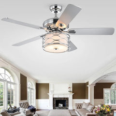Ceiling Fan with 3 Lights, 52 in Blade Span, Chrome with Wood Blades