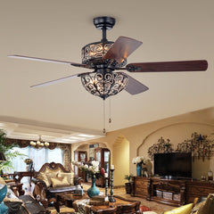 Ceiling Fan with 6 Lights and Remote Control in Rustic Bronze