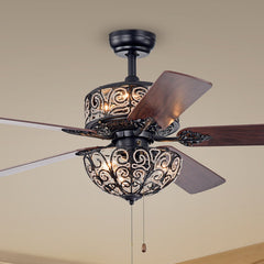 Ceiling Fan with 6 Lights and Remote Control in Rustic Bronze