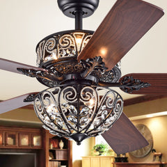 Ceiling Fan with 6 Lights and Remote Control in Rustic Bronze