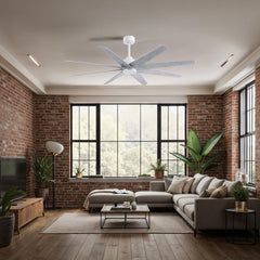 Ceiling Fan with 8 Blades, 64 Inch Span, Matte White with Barnwood Tone Blades
