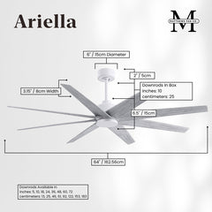 Ceiling Fan with 8 Blades, 64 Inch Span, Matte White with Barnwood Tone Blades